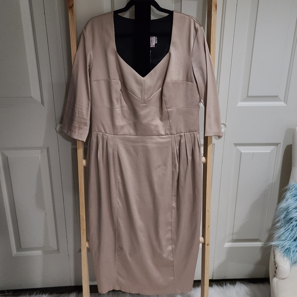 Deadly Dames by Micheline Pitt Satin Sandy Beige Retro/Pin-up style dress